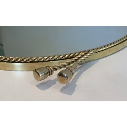 Oval Brass Mirror with Pompom Cord, in the Style of Maison Baguès