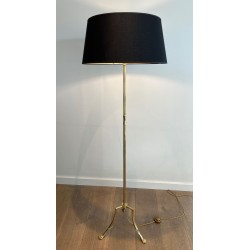 Lampadaire de Parquet en Laiton et Piètement Tripode à Pieds Griffes de la Maison Jansen