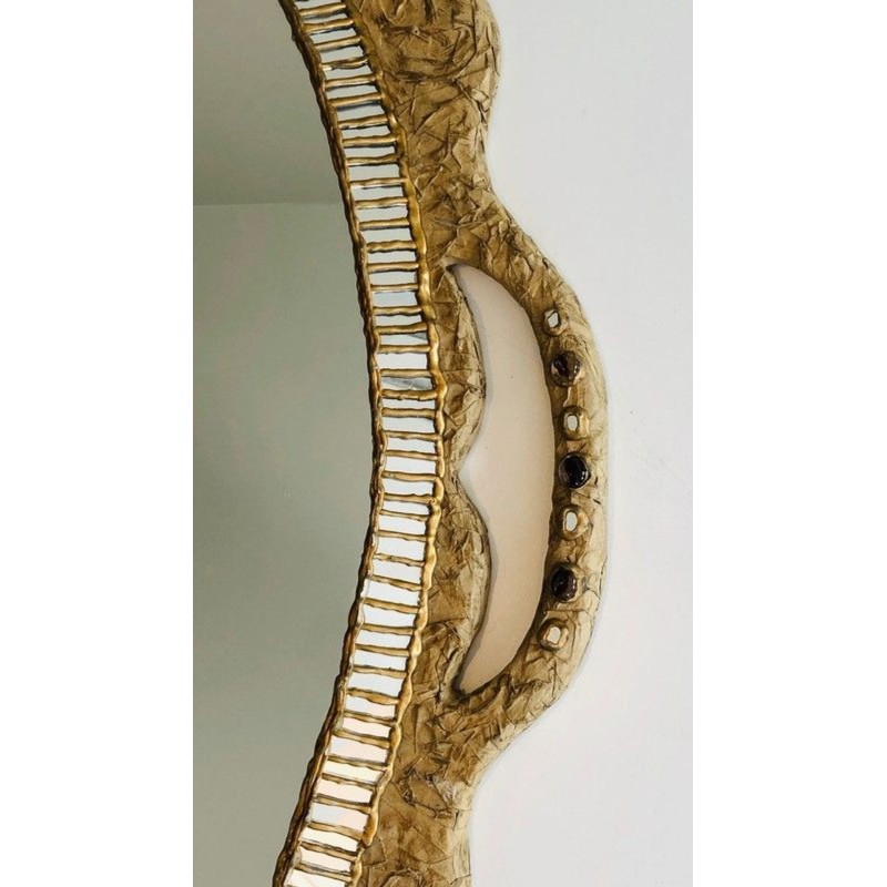 Grand Miroir en Papier Maché, Incrustations et Marqueterie de Miroirs