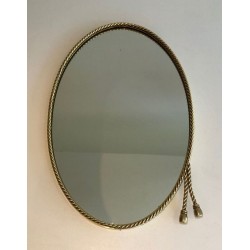 Miroir Ovale en Laiton à Cordelette et Pompons dans le Goût de la Maison Baguès