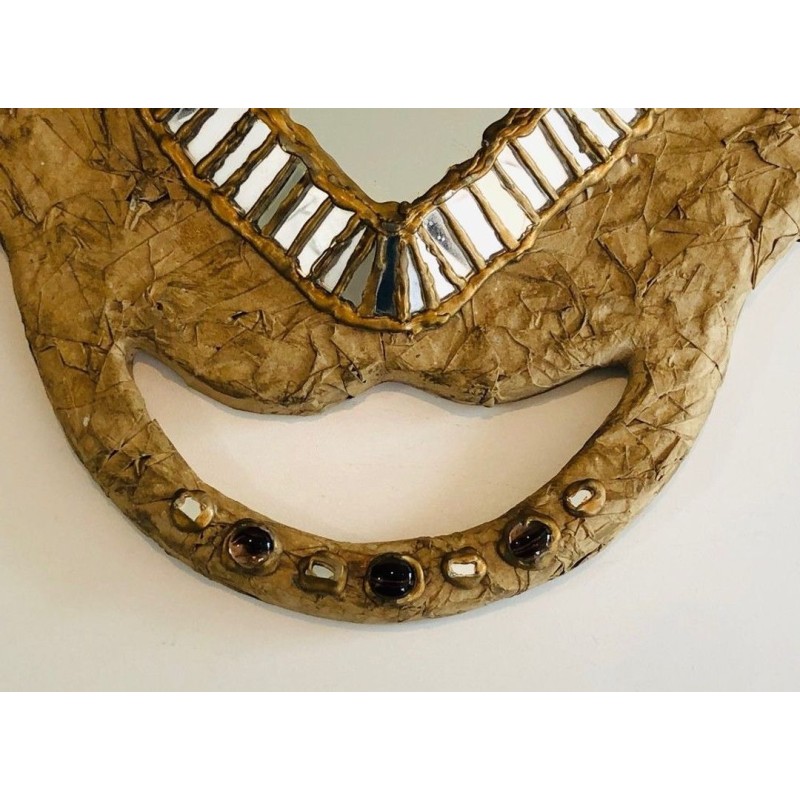 Grand Miroir en Papier Maché, Incrustations et Marqueterie de Miroirs