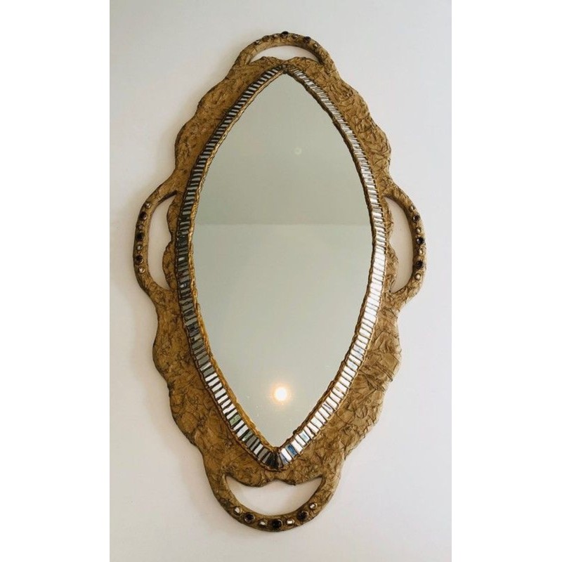 Grand Miroir en Papier Maché, Incrustations et Marqueterie de Miroirs