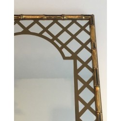 Miroir Décoratif Façon Faux-Bamboo en Bois Doré et Décor Floral Imprimé