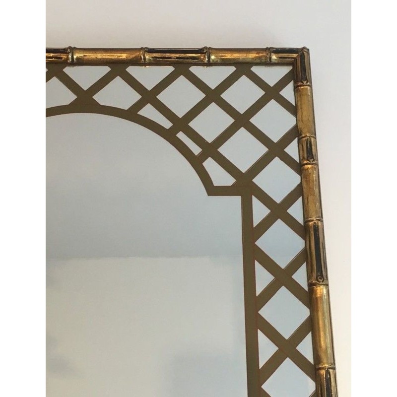 Miroir Décoratif Façon Faux-Bamboo en Bois Doré et Décor Floral Imprimé