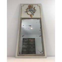 Louis XVI Style Carved Wood Painted Trumeau Mirror