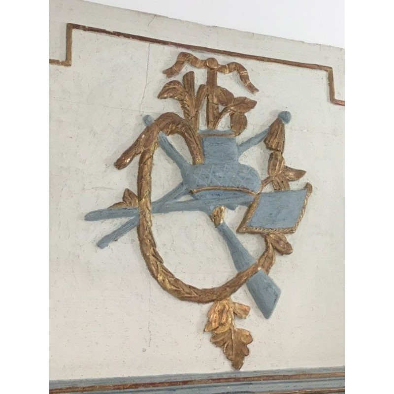 Louis XVI Style Carved Wood Painted Trumeau Mirror