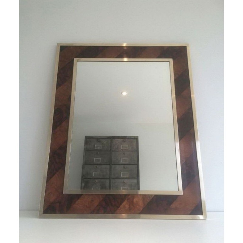Wood Marquetry and Brass Mirror