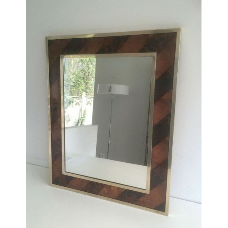 Miroir en Marqueterie de Bois et Laiton