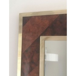 Wood Marquetry and Brass Mirror