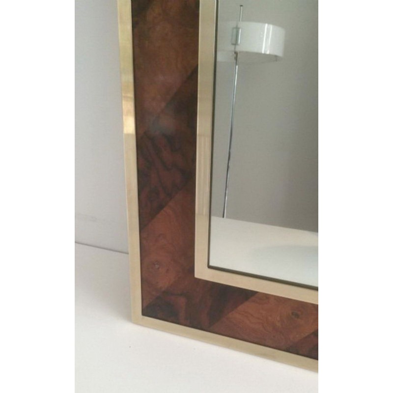Wood Marquetry and Brass Mirror