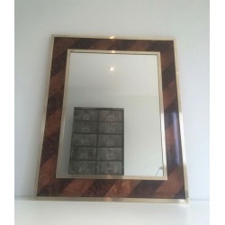 Wood Marquetry and Brass Mirror