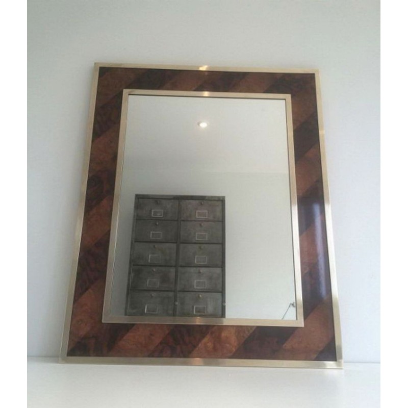 Wood Marquetry and Brass Mirror