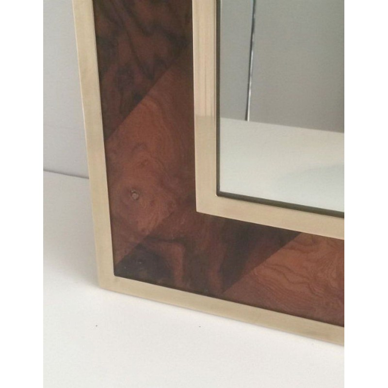 Wood Marquetry and Brass Mirror