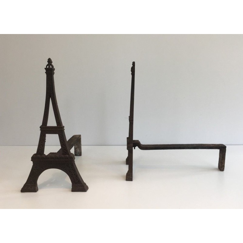 Very Rare Eiffel Tower Cast Iron Andirons