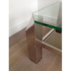 Table Basse Octogonale en Chrome à Plateaux de Verre et Miroir