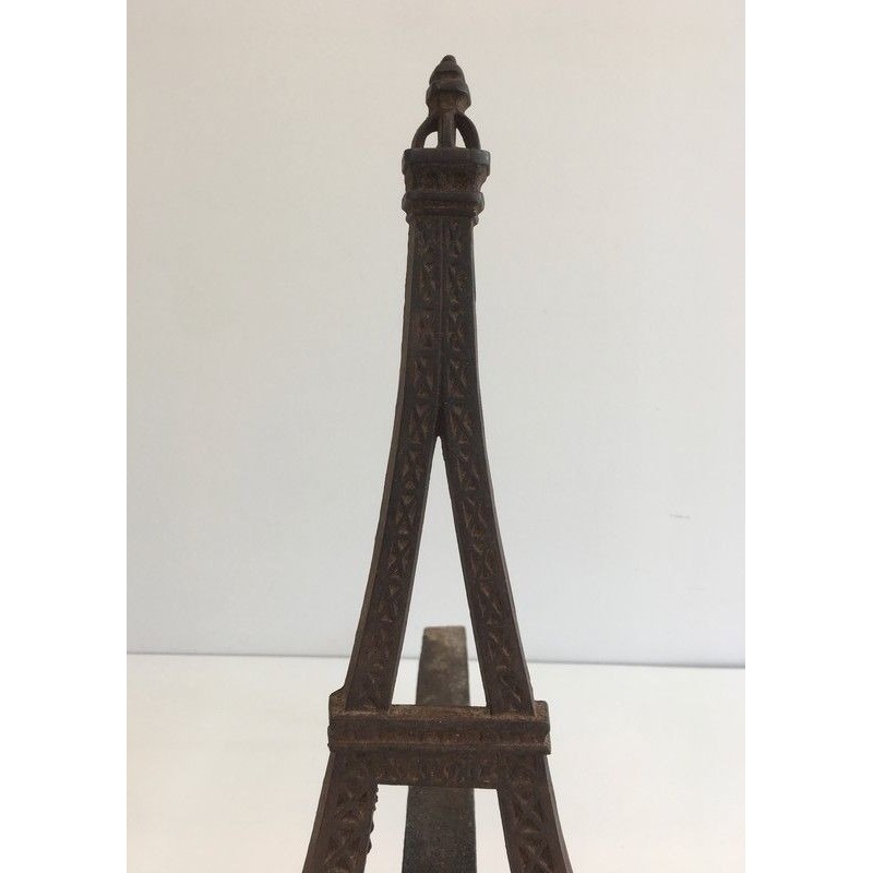 Rare Paire de Chenets Tour Eiffel en Fonte