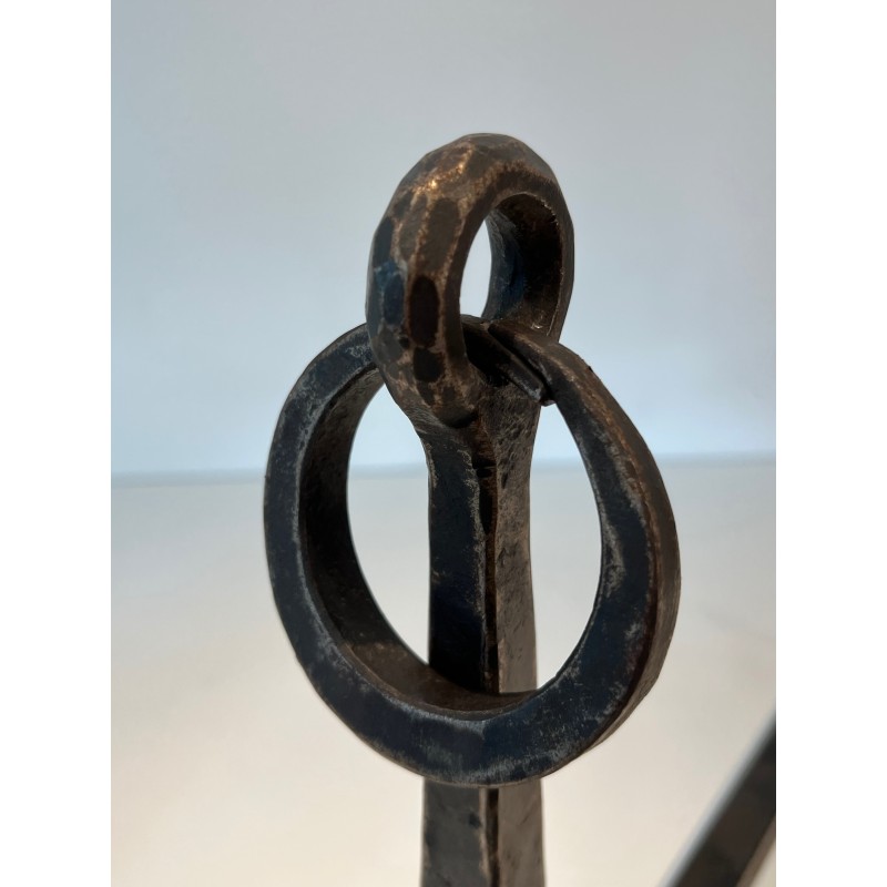 Paire de Chenets en Fer Forgé dans le Goût de Jacques Adnet