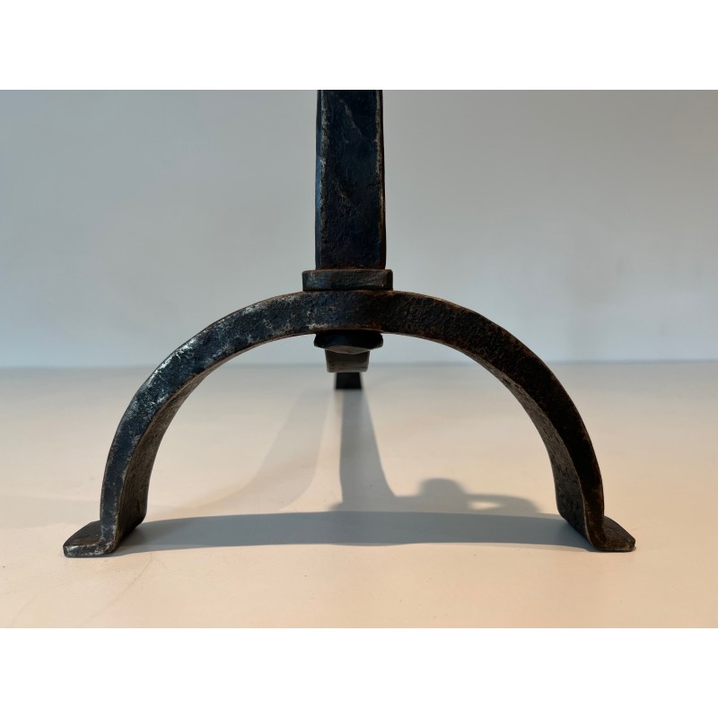 Pair of Wrought Iron Andirons in the style of Jacques Adnet