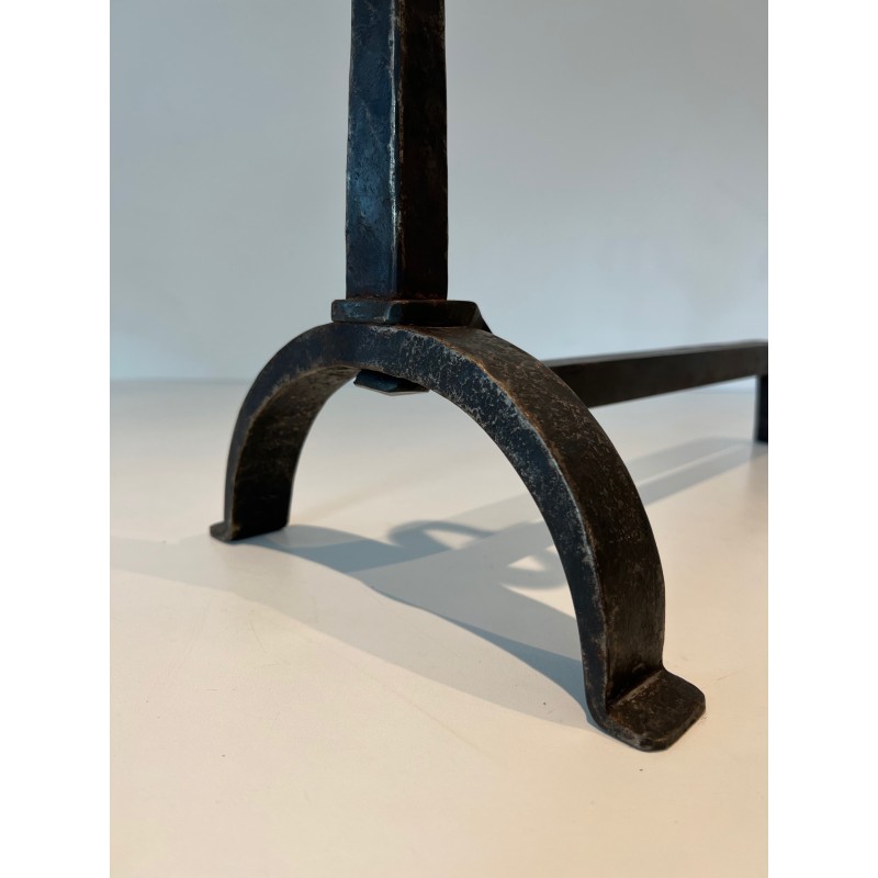 Pair of Wrought Iron Andirons in the style of Jacques Adnet