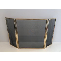 Brass and Wire Mesh Folding Fireplace Screen