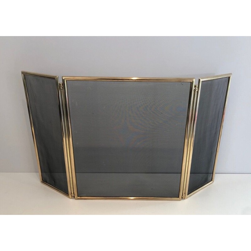 Brass and Wire Mesh Folding Fireplace Screen