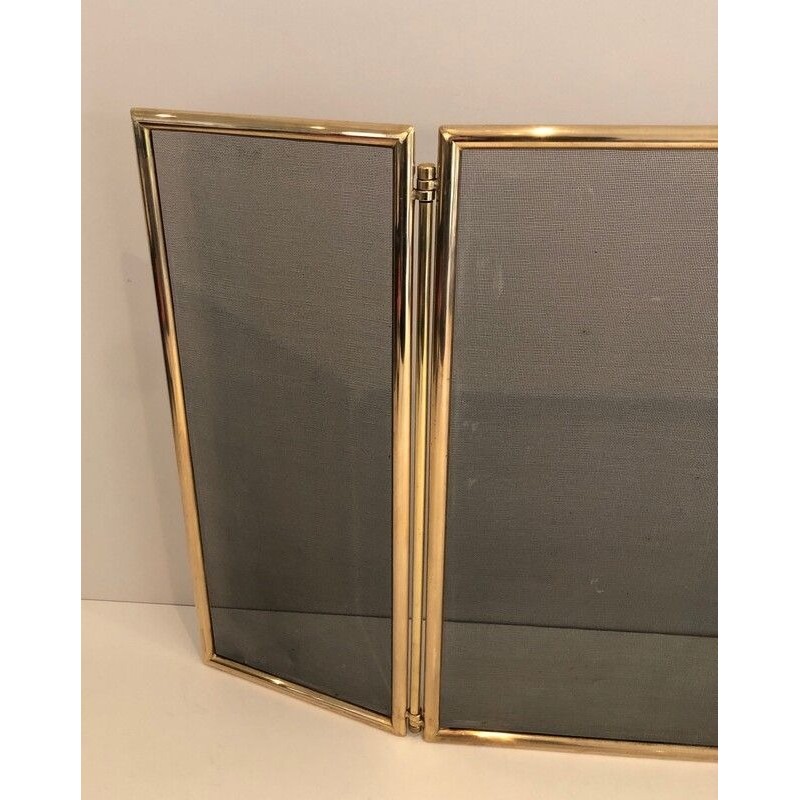 Brass and Wire Mesh Folding Fireplace Screen