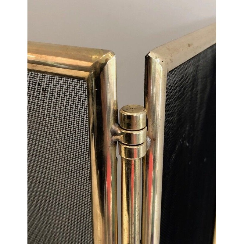 Brass and Wire Mesh Folding Fireplace Screen