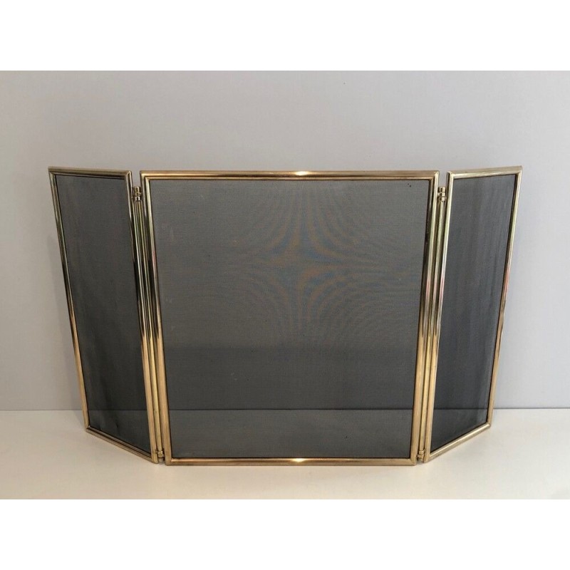 Brass and Wire Mesh Folding Fireplace Screen