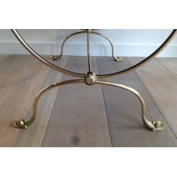 Table Basse en Laiton à Têtes de Dauphins et Plateau de Verre Laqué Noir de la Maison Jansen