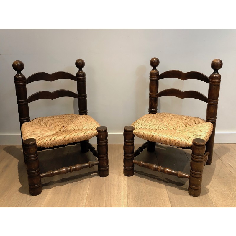 Pair of Low Brutalist Chairs by Charles Dudouyt