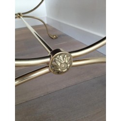 Brass Coffee Table with Dolphin Heads and Black Lacquered Glass Top. French Work by Maison Jansen. Circa 1940