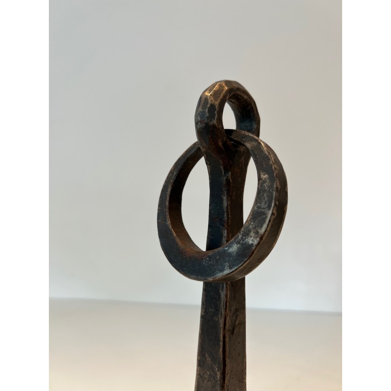 Pair of Wrought Iron Andirons in the style of Jacques Adnet