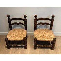 Pair of Low Brutalist Chairs by Charles Dudouyt