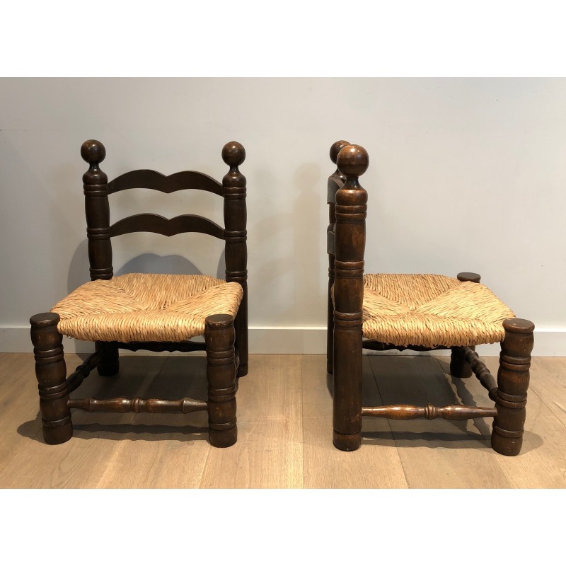 Pair of Low Brutalist Chairs by Charles Dudouyt