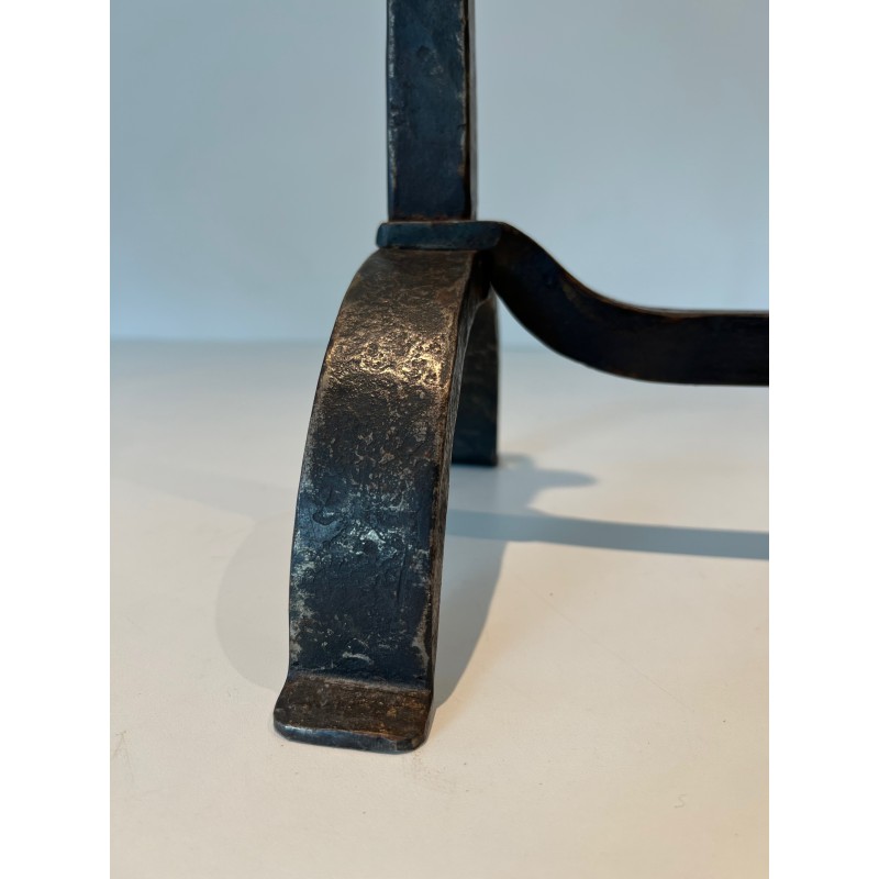 Pair of Wrought Iron Andirons in the style of Jacques Adnet