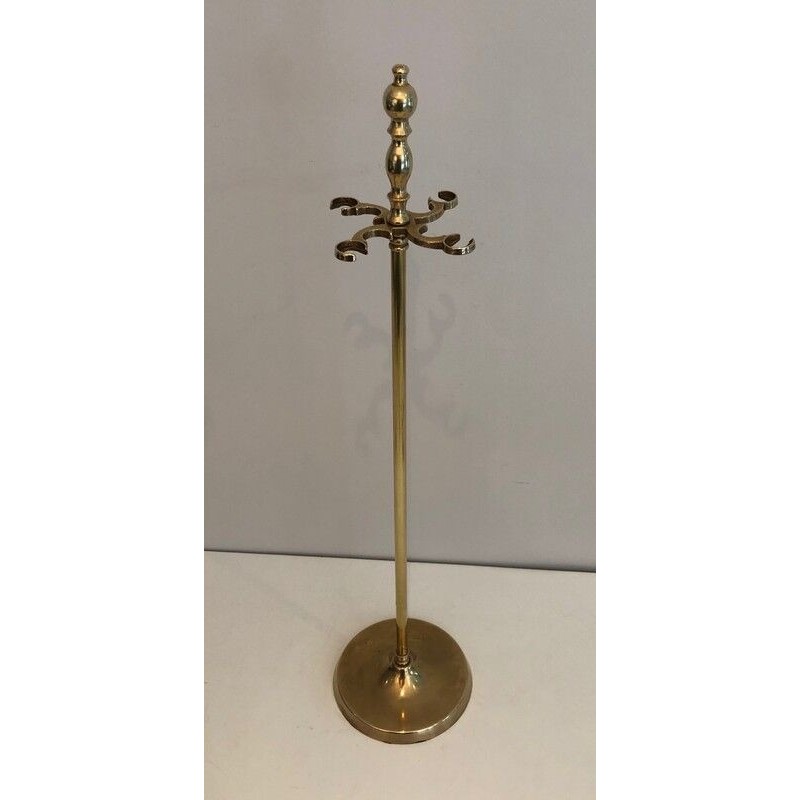 Neoclassical Brass Fireplace Tool Set on Stand, French Work, circa 1970