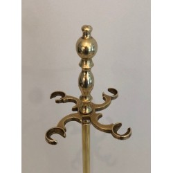 Nécessaire de Feu Néoclassique en Laiton sur Portoir, Travail Français, vers 1970