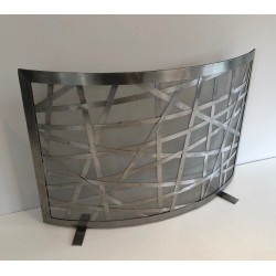 Brushed Steel Design Fireplace Screen, French Work, circa 1970