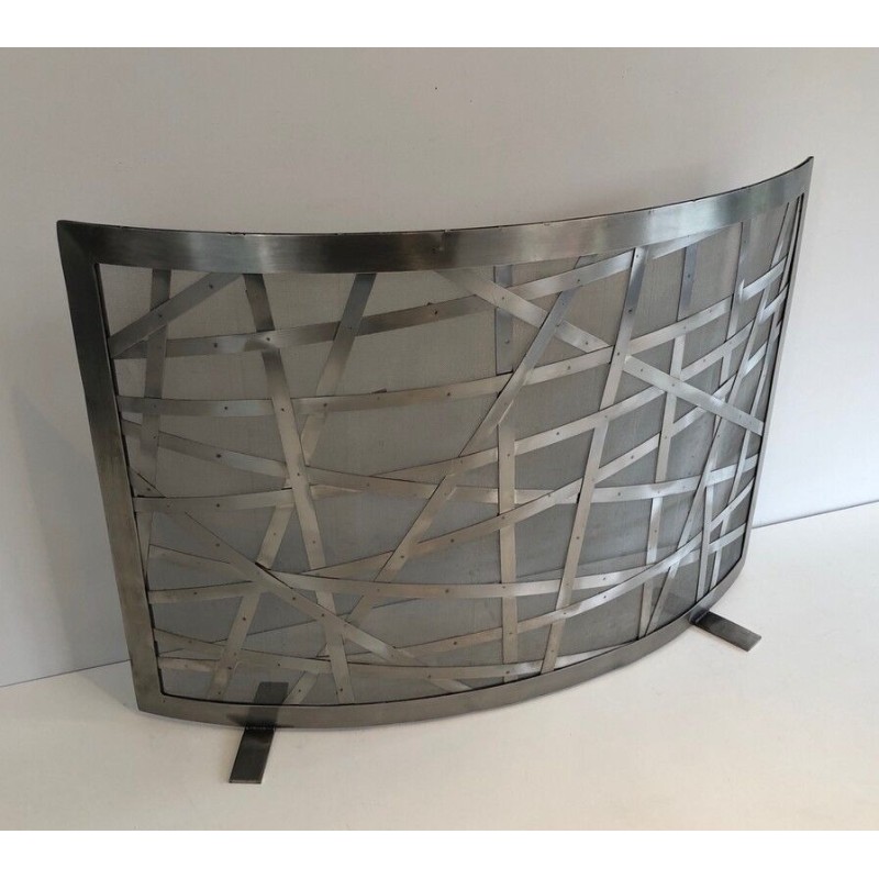 Brushed Steel Design Fireplace Screen, French Work, circa 1970