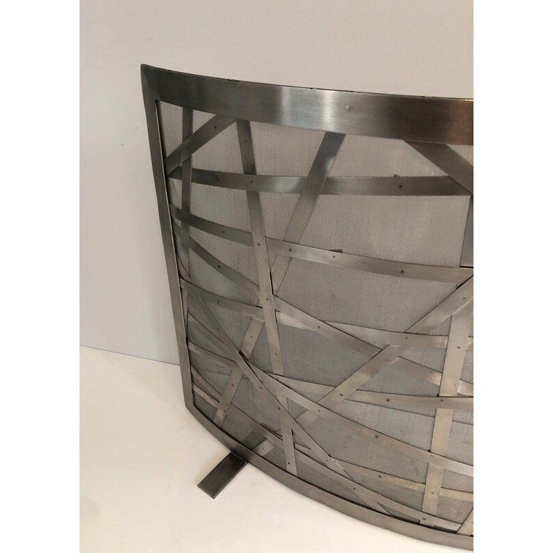 Brushed Steel Design Fireplace Screen, French Work, circa 1970