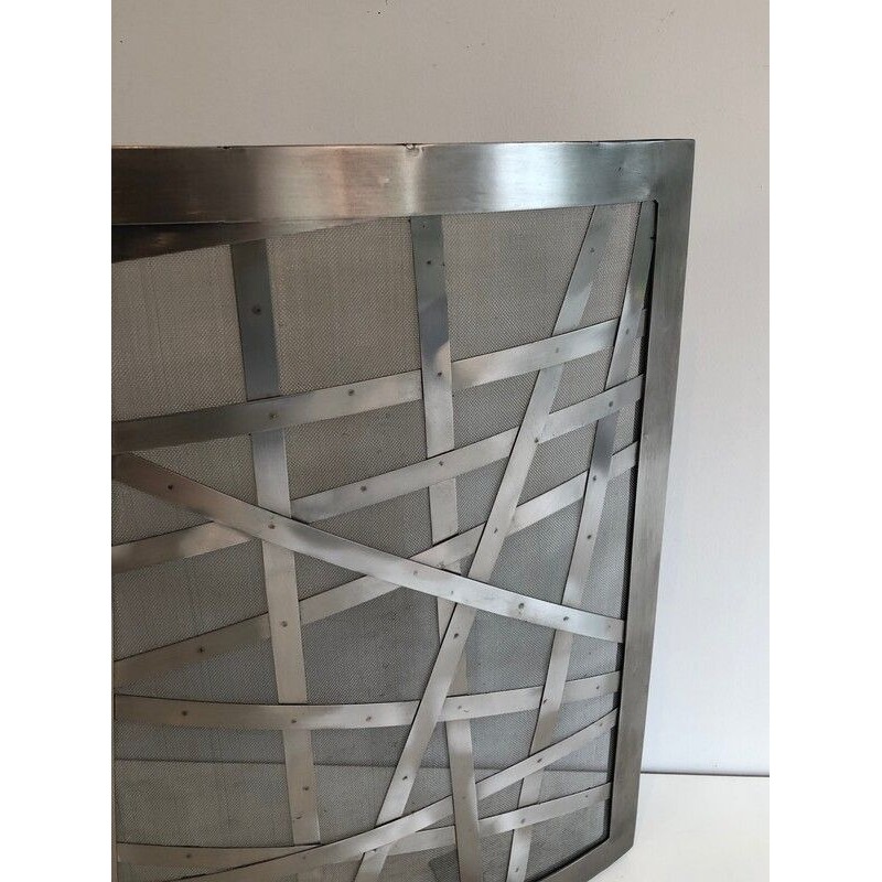 Brushed Steel Design Fireplace Screen, French Work, circa 1970