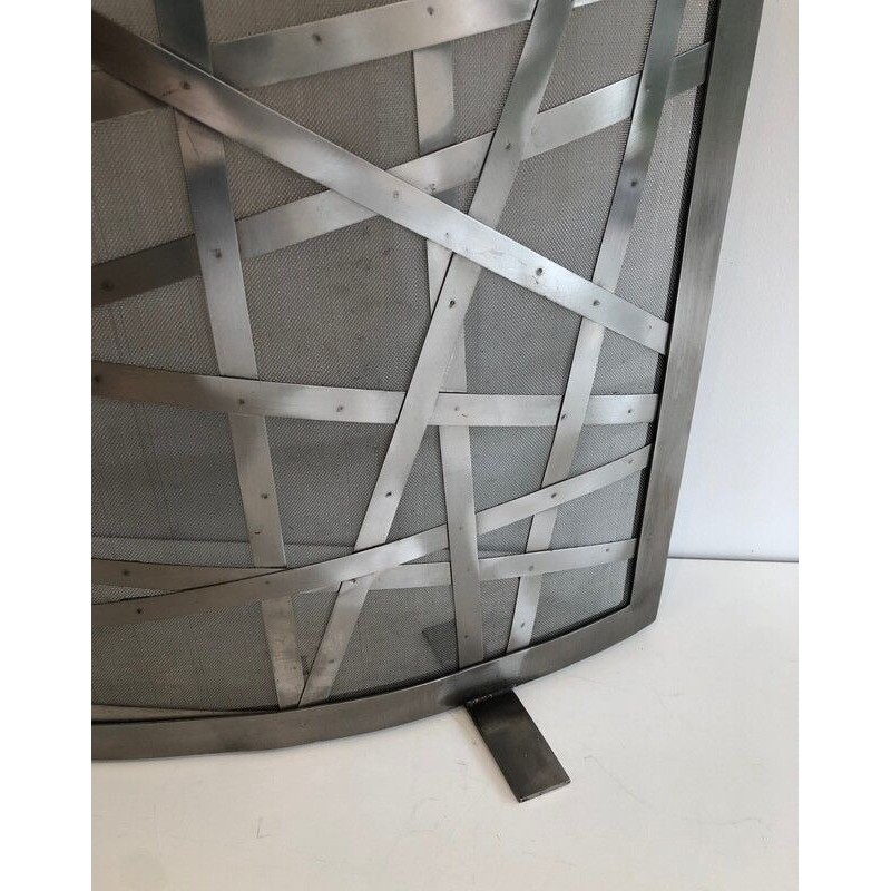Brushed Steel Design Fireplace Screen, French Work, circa 1970