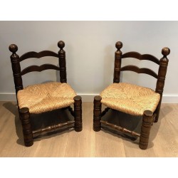 Pair of Low Brutalist Chairs by Charles Dudouyt