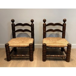 Pair of Low Brutalist Chairs by Charles Dudouyt
