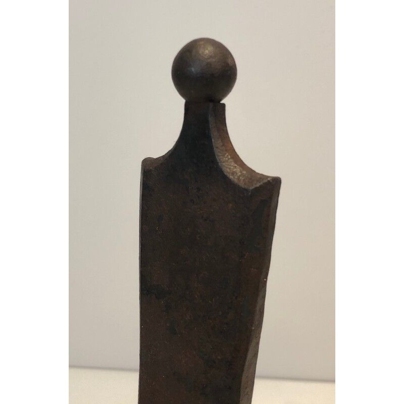 Paire de Chenets en Acier et Fer Forgé, Travail Français, vers 1940