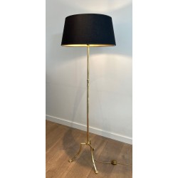 Brass Neoclassical Floor Lamp with Tripod Base and Claw Feet, Maison Jansen, circa 1940