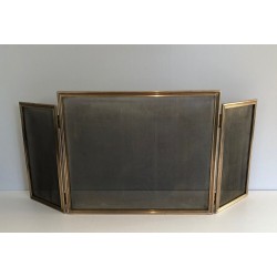 Brass and Wire Mesh Folding Fireplace Screen, French Work, circa 1970