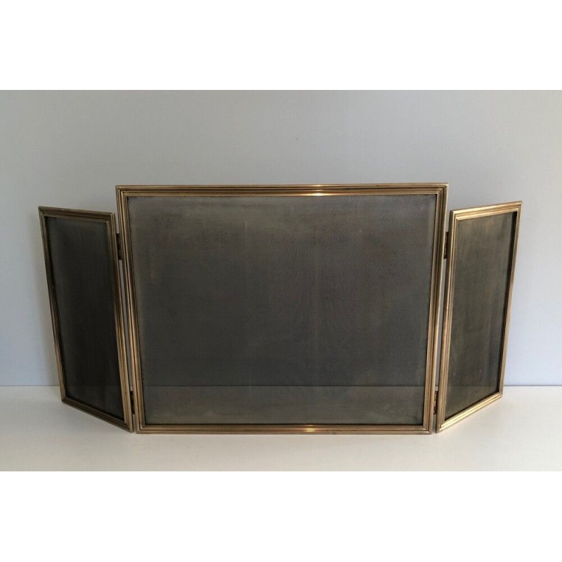 Brass and Wire Mesh Folding Fireplace Screen, French Work, circa 1970