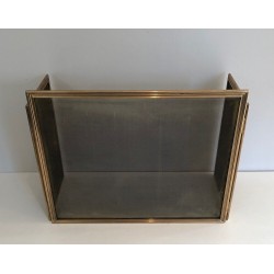 Brass and Wire Mesh Folding Fireplace Screen, French Work, circa 1970