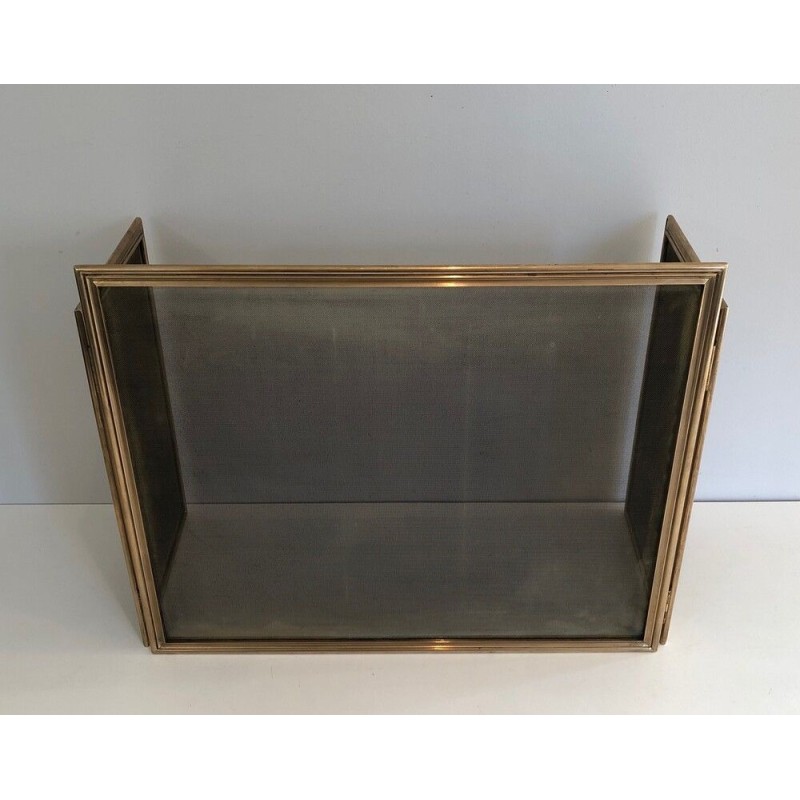 Brass and Wire Mesh Folding Fireplace Screen, French Work, circa 1970